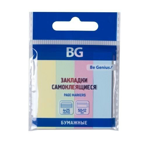 Набор закладок бумажных "BG" 50*12мм, 25л, 4 цвета неон