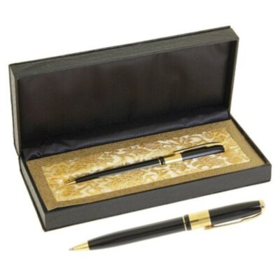 Ручка подарочная, шариковая "Босс" в кожзам футляре, поворотная, чёрная с золотом