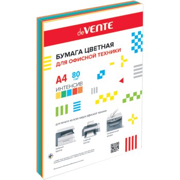 Бумага цветная "deVente" А4 250л.80 г/м интенсив.5цв