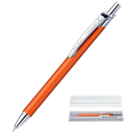 Ручка шариковая PIERRE CARDIN ACTUEL, корпус алюминий, отделка алюминий с хромом, узел 0.7 мм, чернила синие, оранжевая