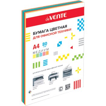 Бумага цветная "deVente" А4 250л, 80г/м, цвета медиум, ассорти (5цветов)
