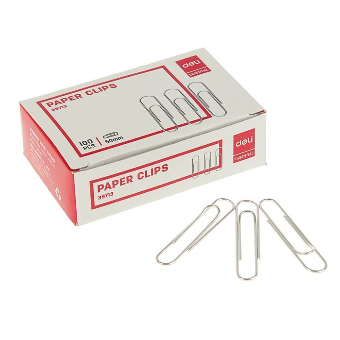 Скрепки канцелярские 50 мм никель 100 штук Deli, картонная коробка DELI