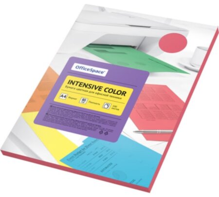 Цветная бумага OfficeSpace Intensive Color A4, 80 г/м2, 100 листов, красный 