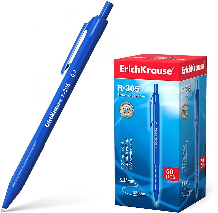 Ручка шариковая ErichKrause R-305 узел 0,7мм, синяя