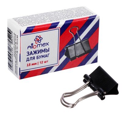 Зажим д/бумаг Attomex 15мм 12шт  черный 4131300