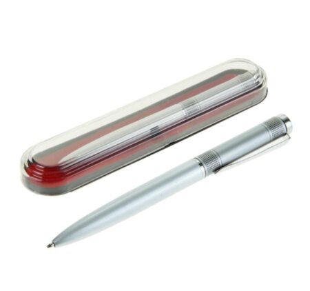 Ручка подарочная, шариковая "Бизнес" в пластиковом футляре, поворотная, серебристая