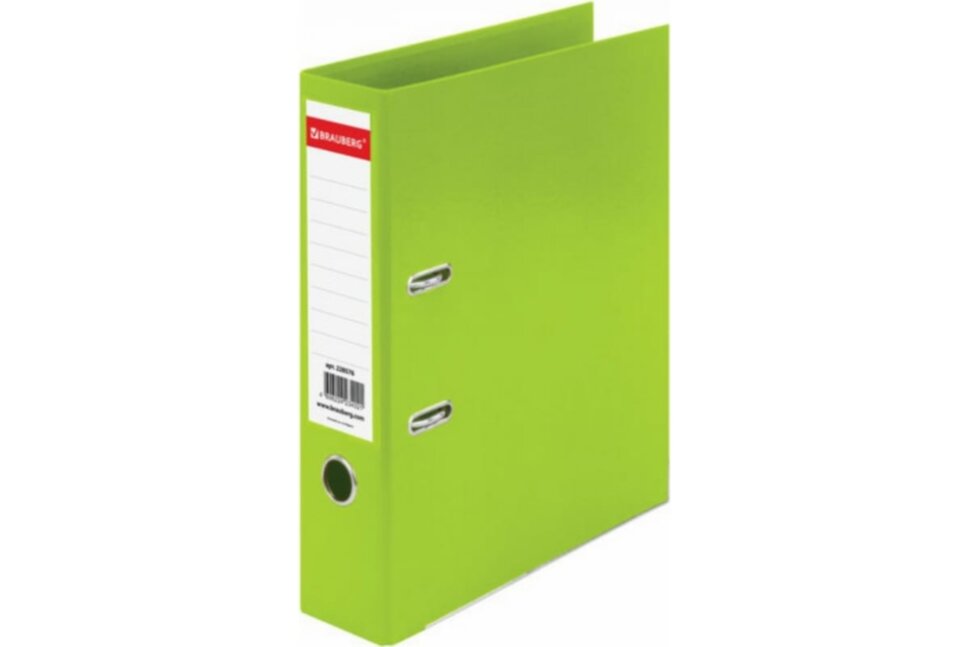 Папка-регистратор BRAUBERG "EXTRA" 75 мм., салатовая, двустороннее покрытие, пластик, металлический 