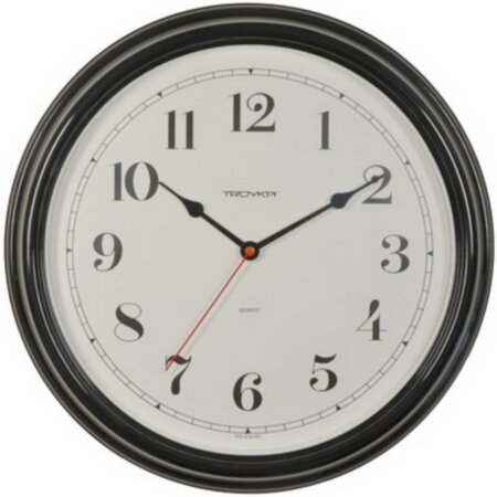 Часы d=310мм, круглые, белые, черный корпус, минеральное стекло Часпром (Беларусь)