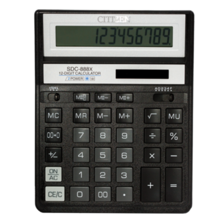 Калькулятор Citizen SDC-888 ХBK, 12 разрядов, черный CITIZEN