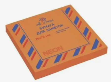 Клейкая бумага для заметок "Attomex" 76x76 мм, 100 листов, офсет 75 г/м², неоновая оранжевая