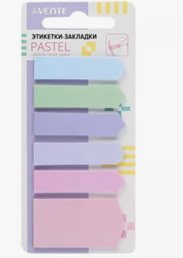 Закладки клейкие Pastel пластик, 12*45 мм, 5 цветов, 25 листов, пастель deVENTE