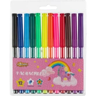 Фломастеры 12 цветов, смываемые, вентилируемые колпачки, №1 School Волшебный Единорог