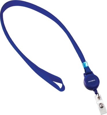 Держатель для бейджей с рулеткой "Brauberg", 70см, с синей лентой 45см, синий, в блистер