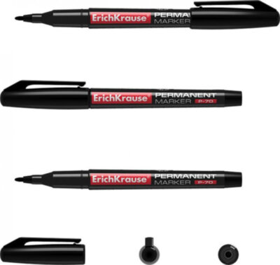 Перманентный маркер ErichKrause P-70, цвет чернил черный (в коробке по 12 шт.)