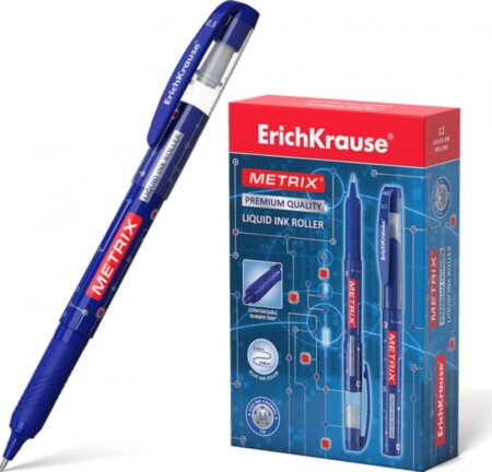 Ручка-роллер ErichKrause "METRIX", узел 0.5, чернила синие, длина письма 1200 метров. Цена за 1шт