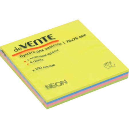 Клейкая бумага для заметок "deVENTE" 76x76 мм, 100 листов, 4 неоновых цвета