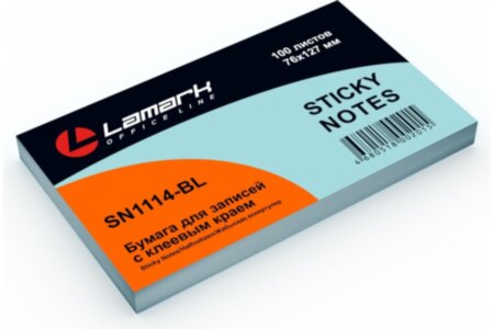 Бумага для заметок с клеевым краем LAMARK 76x127 мм, 100 листов, голубая пастель, SN1114-BL